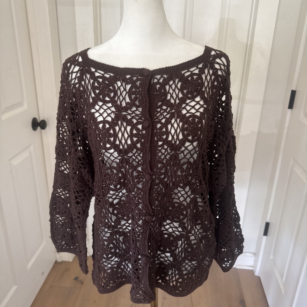 Elegant Brown Crochet Cardigan